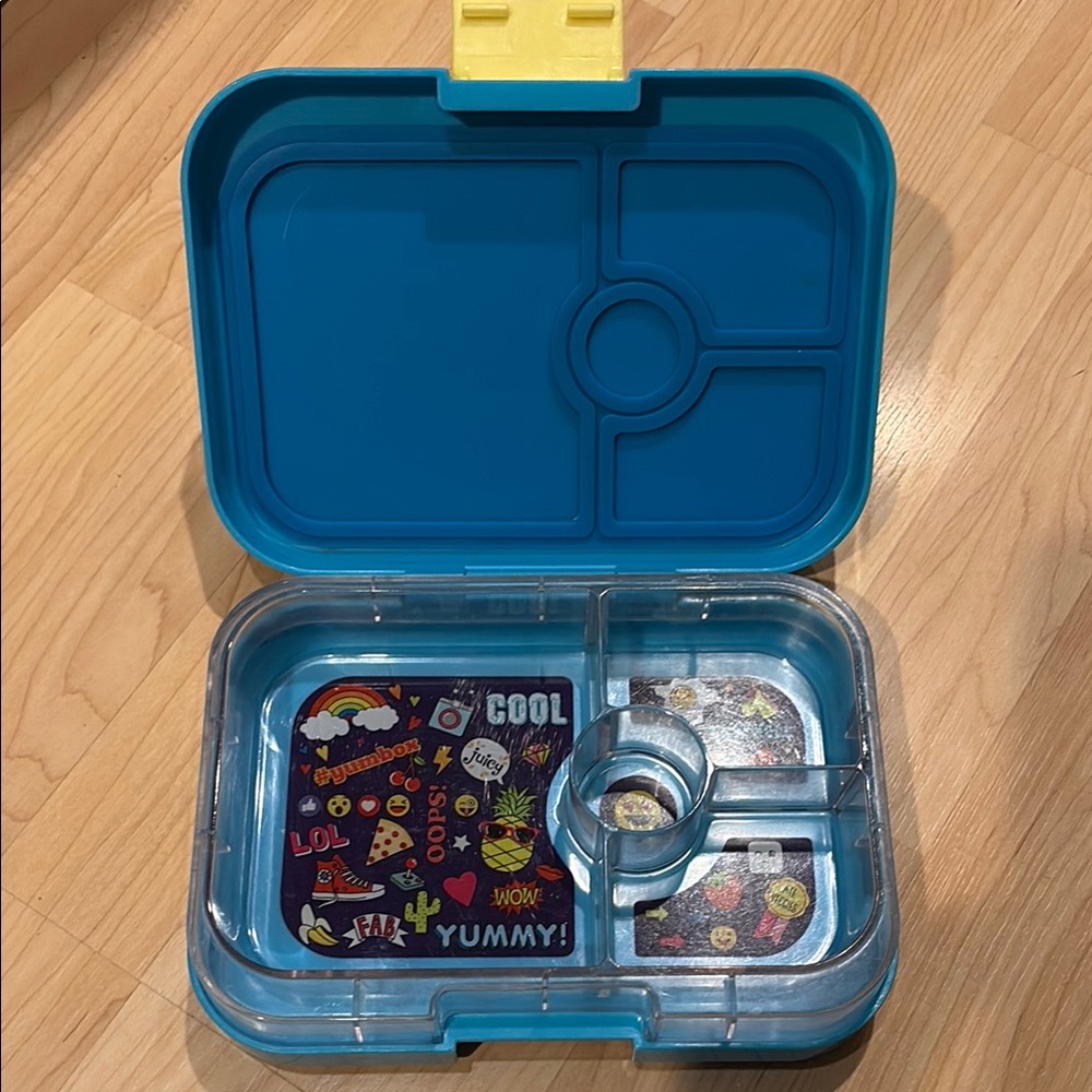 Blue and Yellow Bento Box with Multiple Compartments